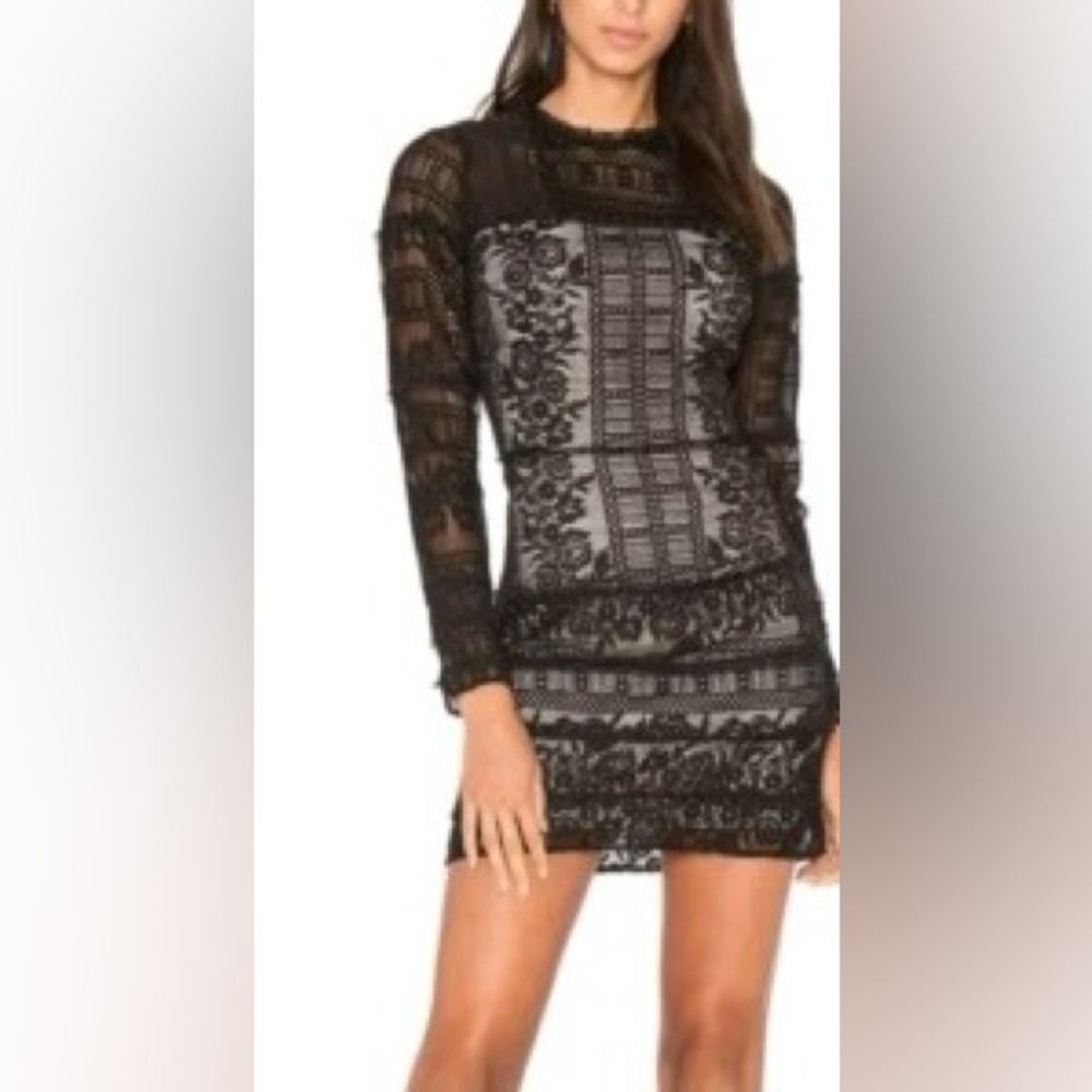 Black Long-sleeve Lace Dress Size XS